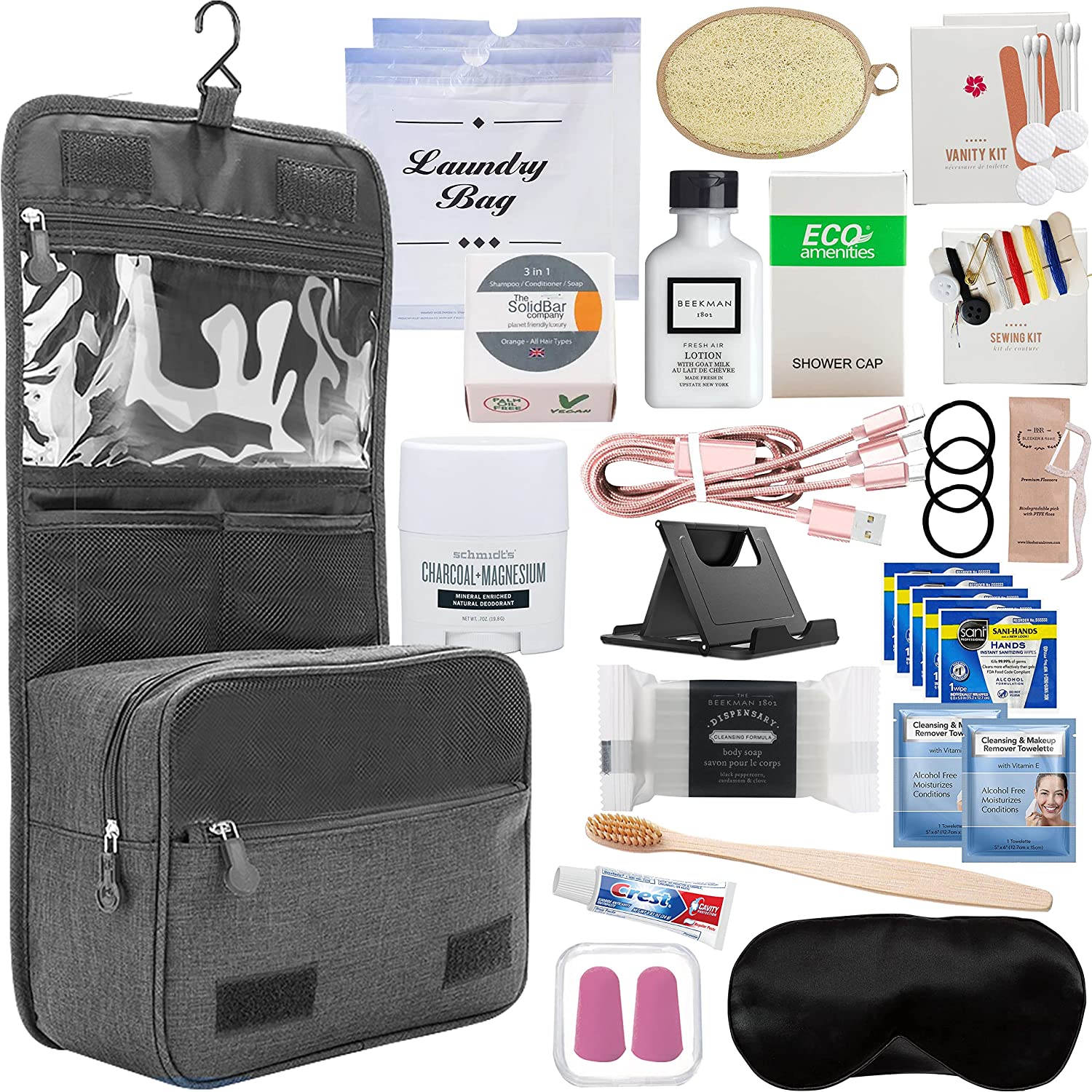 Women’s Luxury Natural 30 piece travel accessories kit, Size TSA Compliant Essentials, Toiletries in Travel Bag, Travel size toiletries. Vacation, hospital bag for labor and delivery postpartum - Image 1